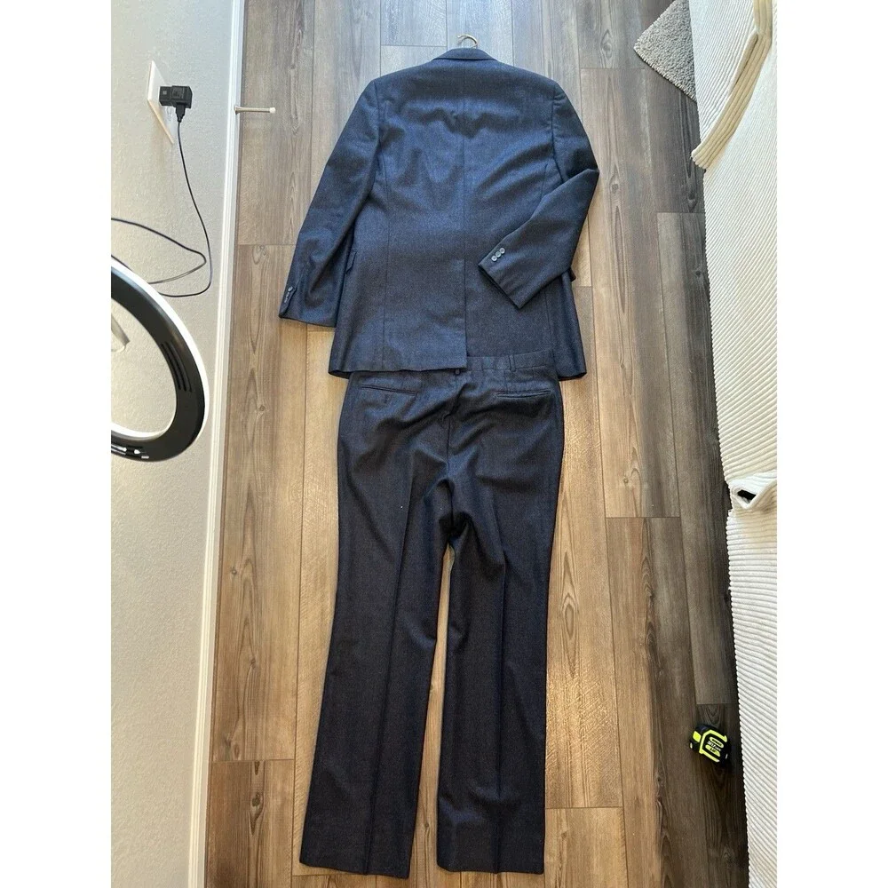 Vintage Beckwith Custom 3pc Suit Mens Charcoal Grey Wool Flannel, L 42R 34”x32”